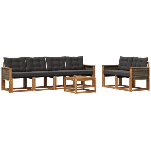 vidaXL Zunanja garnitura za sedenje z blazino 7 pcs Naravna in črna, (5000269326) Cene