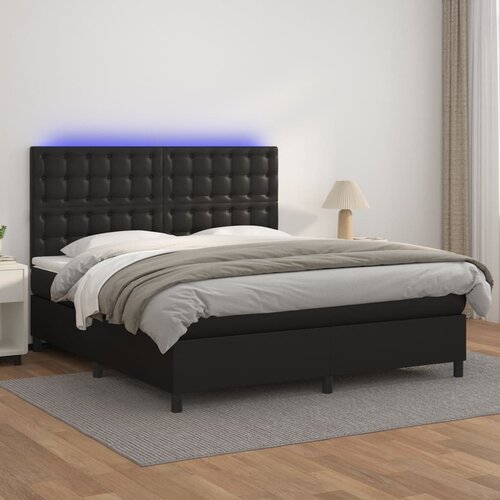 The Living Store Box spring postelja z vzmetnico LED črna 160x200cm umetno usnje - Box Spring Postelja, (21519345) Cene