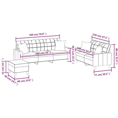  3-dijelni set sofa s jastucima crna od umjetne kože Slike