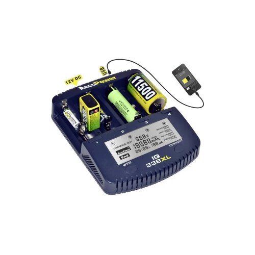 AccuPower IQ338XL NiCd, NiMH, LiIon 10340, 10350, 10440, 10500, 12500, 12650, 13500, 13650, 14500, 14650, 16340, 16650, Slike
