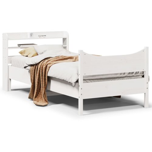 vidaXL Posteljni okvir z vzglavjem bel 90x200 cm trdna borovina Cene