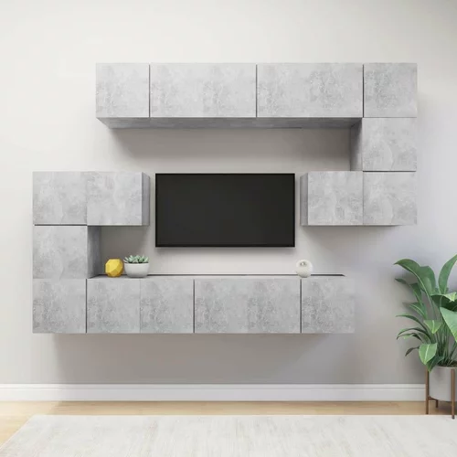  Komplet TV omaric 10-delni betonsko siva iverna plošča, (20732535)