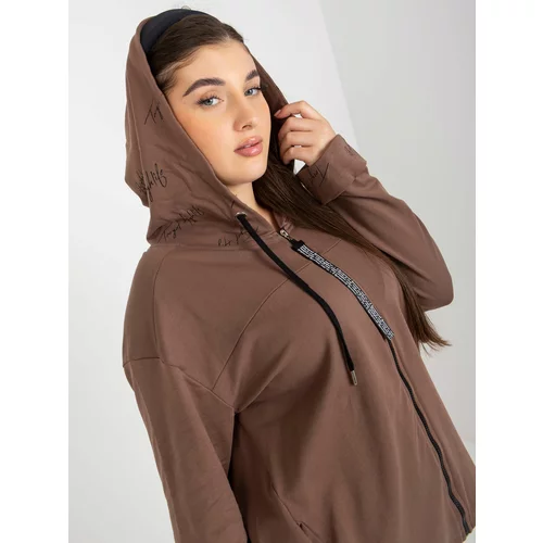 Fashion Hunters Brown plus size zip up hoodie with lettering