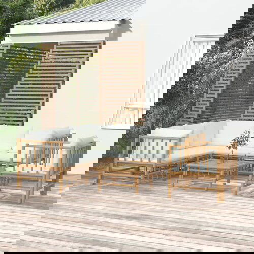  7-dijelna vrtna garnitura od bambusa s krem bijelim jastucima Cijene