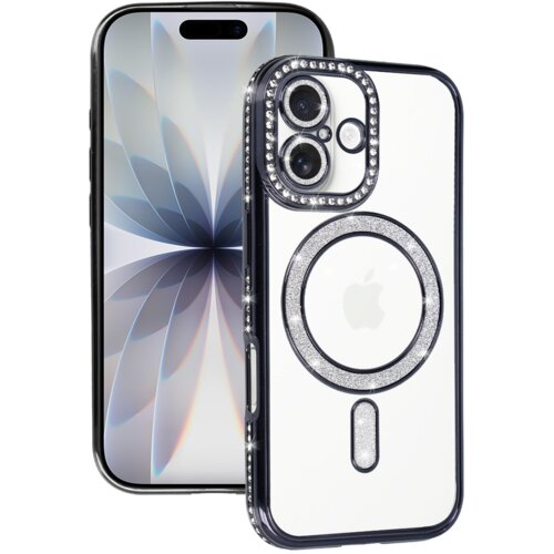 Onasi Silikonski ovitek Luxury MagSafe za iPhone 17 - prozorno črna z ble&scaron;čicami Cene