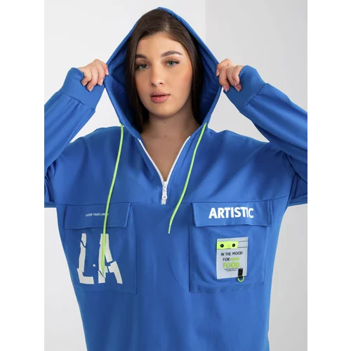 Fashion Hunters Dark blue sweatshirt plus size longline with slogans