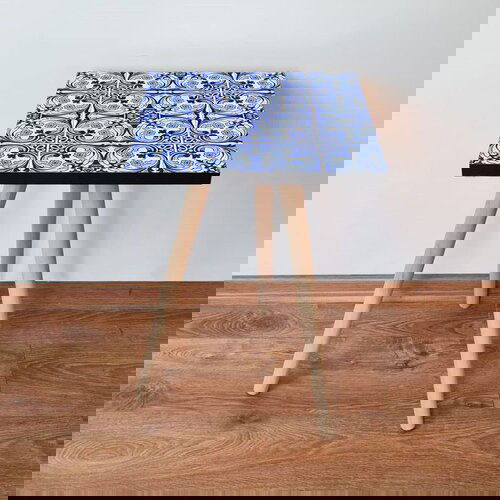 Hanah home Shp42 - white whitenavy blue side table Cene