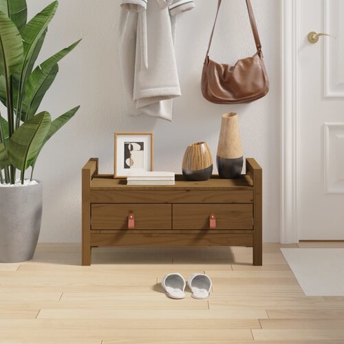 VidaXL Klop za predsobo medeno rjava 80x40x43 cm trdna borovina Slike