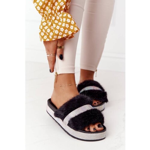 Kesi Platform Slippers With Fur And Cubic Zirconia Black Impress Slike