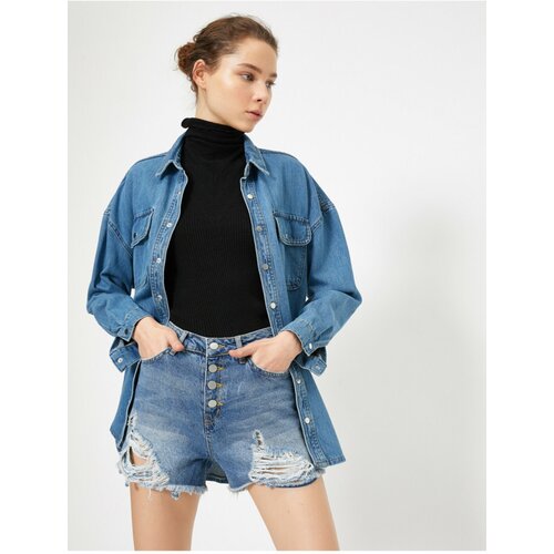 Koton Women's Blue Pocket Detailed Sort Cene