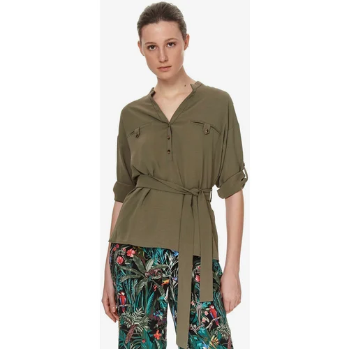 Top Secret Khaki women's blouse with tie at the waist - Women