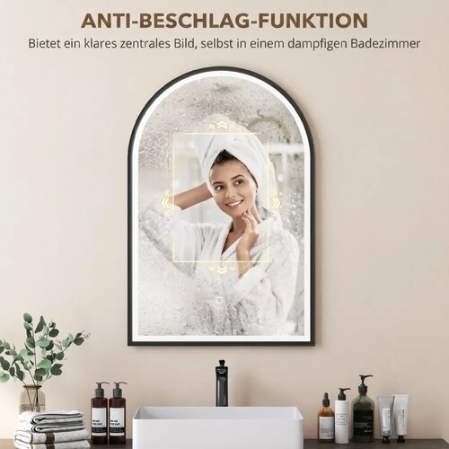  LED kupaonsko ogledalo 60 x 90 cm s rasvjetom prednje i stražnje osvjetljenje memorijska funkcija dodirni prekidač crno Slike