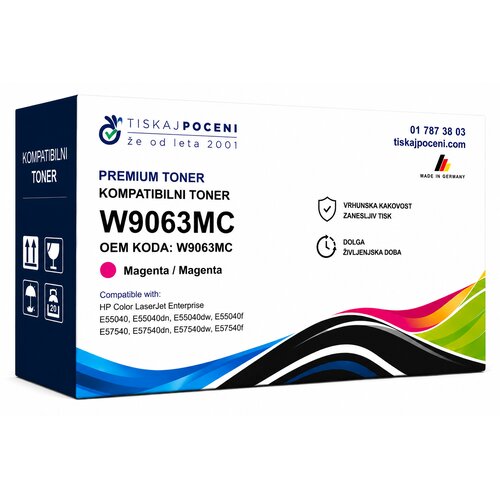  Kompatibilni toner HP W9063MC za HP W9060MC za HP COLOR LASERJET MANAGED E55040, E57540 magenta &amp;ndash; 12.500 strani Slike