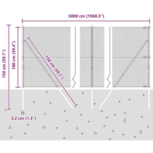 VidaXL zavarena žičana ograda s 13 stubova Zelena 1x50 m Čelik Slike