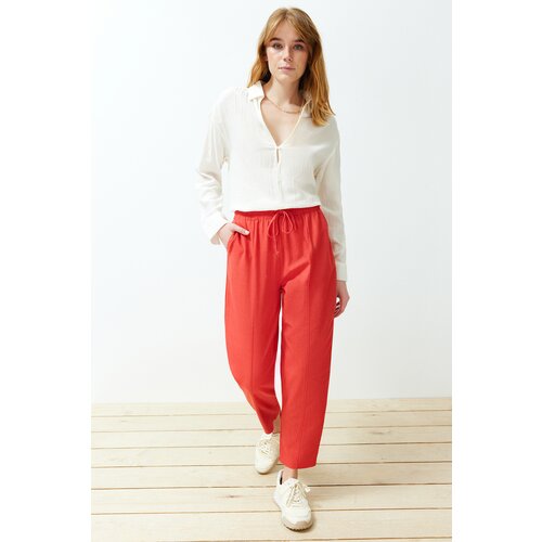 Trendyol Red Elastic Waist Linen Blended Woven Trousers Slike