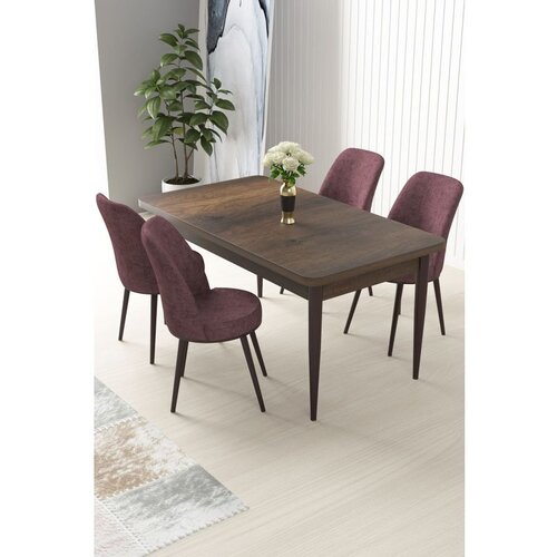 Hanah home Nil - Baroque, Dusty Rose BaroqueDusty Rose Dining Table & Chairs Set (5 Pieces) Cene