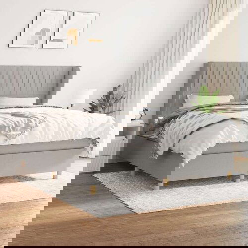  Krevet box spring s madracem svjetlosiva 160x200 cm tkanina Slike