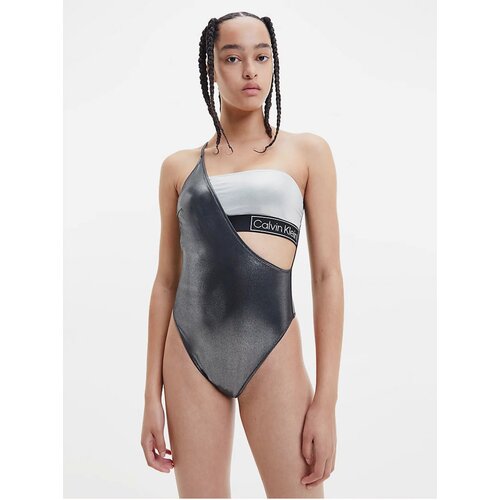 Calvin Klein Women&amp;#039;s White-Black Metallic One-Piece Swimsuit with Slit Calvin Kl - Women Slike