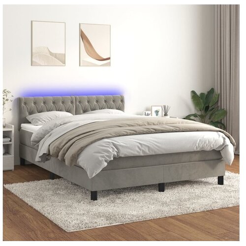  Box spring postelja z vzmetnico LED svetlo siva 140x200cm žamet Cene