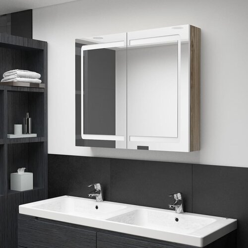 vidaXL LED kopalniška omarica z ogledalom bela in hrast 80x12x68 cm Cene