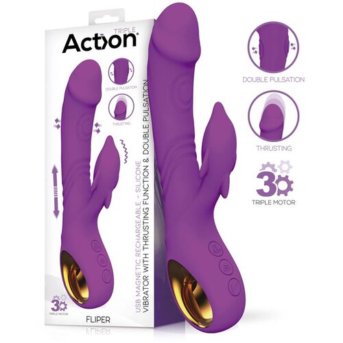Action Fliper Triple Motor Vibrator with Thrusts &amp;amp; Double Pulsation Purple Slike