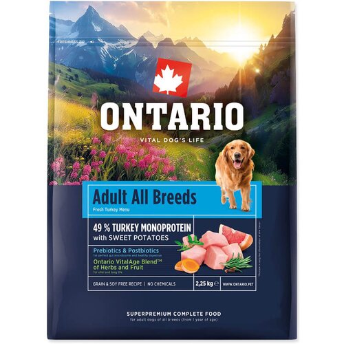 Ontario Adult All Breeds Monoprotein - puran in sladki krompir 2,25 kg Cene
