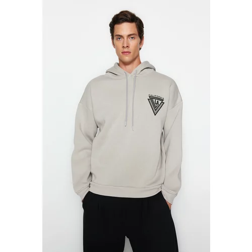 Trendyol Men's Gray Oversize Embossed Printed Cotton Sweatshirt