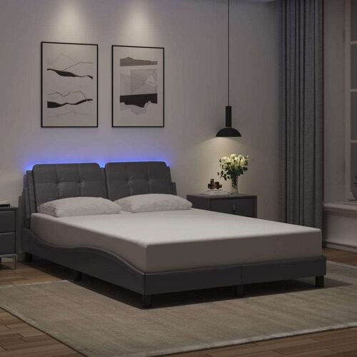 VidaXL okvir kreveta s led svjetlima sivi 140 x 190 cm od umjetne kože Slike