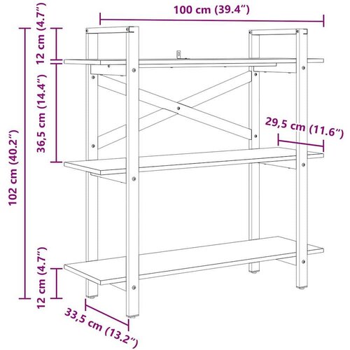 VidaXL Polica Siva Sonoma 100 x 33,5 x 102 cm Konstruirano drvo Slike