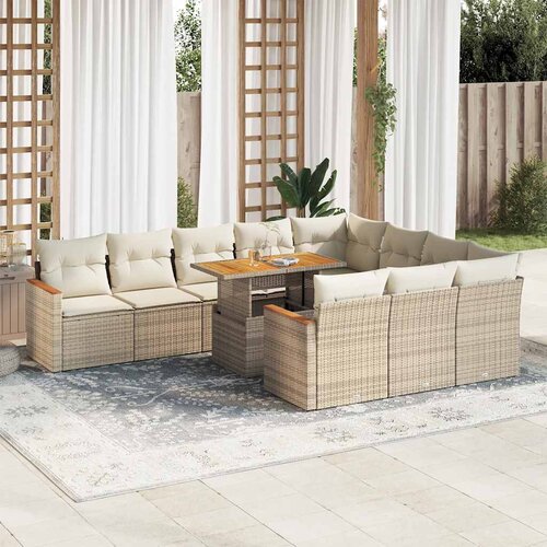 vidaXL 11-dijelni set vrtnih sofa od poliratana s jastucima bež bagrem Cene