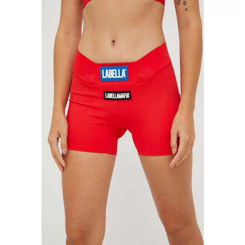 LaBellaMafia Kratke hlače za trening Go On, za žene, boja: crvena, s aplikacijom, srednje visoki struk