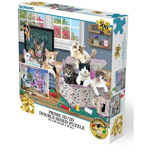 Prime 3d Puzzle 2D/3D - Vrtlarski mačići / Mačje stablo 500 kom 61x46 Slike