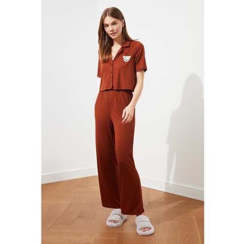 Trendyol Cinnamon Camisole Knitted Pajamas Set Slike