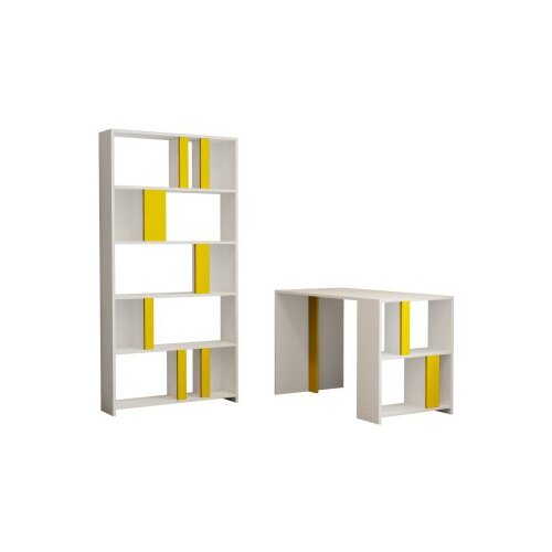Hanah home lima - white, yellow whiteyellow study desk & bookshelf polica za knjige Cene
