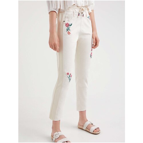 Desigual Cream Women's Floral Trousers Lita - Women Cene
