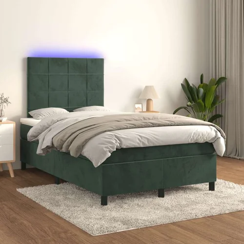  Krevet box spring s madracem LED tamnozeleni 120x200 cm baršun