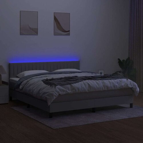  Krevet box spring s madracem LED svjetlosivi 160x200 cm tkanina Slike