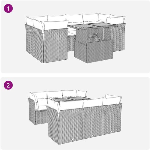 VidaXL 7-dijelni set vrtnih sofa od poliratana s jastucima crni Slike