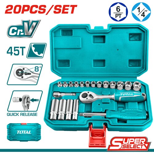 TOTAL TOOLS 20-dijelni set alata nasadnih ključeva 1/4 SMALL, 1kg / INDUSTRIAL (THT141201) Cijene