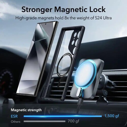 ESR Classic Hybrid HaloLock maska za Samsung Galaxy S24 Ultra - prozirna crna Slike