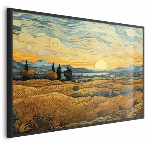  Plakat Impressionistic fields - painted golden landscape with fields of grain 90x60 Crni okvir Cene