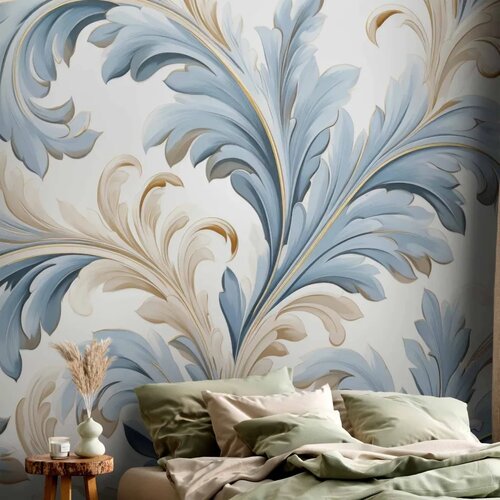  Foto tapeta - Baroque Ornaments in Light Cream-Blue Hues 98x70 Samoljepljiva Slike