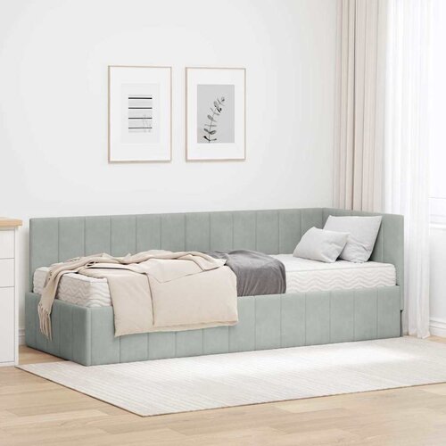 vidaXL Kutni okvir kreveta s madracem Svjetlosiva 80 x 200 cm Baršun Cene