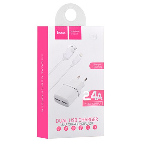 Hoco C12 dual USB punjač za iPhone bele boje Slike