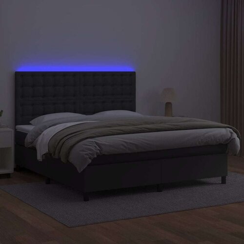  Box spring s madracem LED crni 180x200cm od umjetne kože Slike
