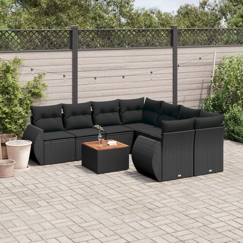  9-dijelni set vrtnih sofa s jastucima crni od poliratana Crna 70 x 62 x 69 cm Cene