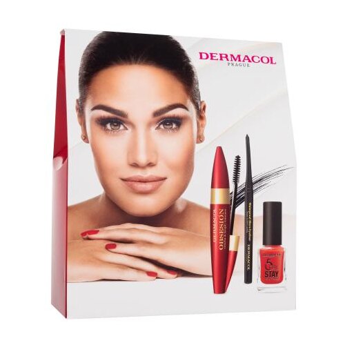 Dermacol Obsesión Volume & Lenght set: maskara Obsesión 13 ml Black + lak za nohte 5 Days Stay 11 ml + svinčnik za oči na navoj Waterproof Micro Eyeliner Cene