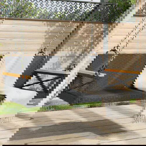  The Living Store Gugalna klop črna 109x62x40 cm poli ratan - Gugalna Klop, (21501090) Cene