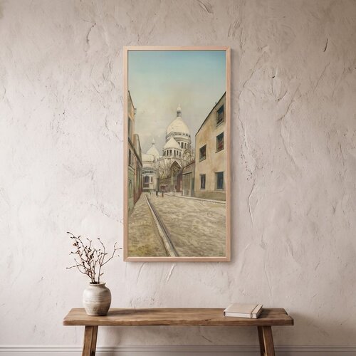 Wallxpert uramljena MDF slika ARTSNTMDL15, kaldrmisana ulica na Monmartru i bazilika Sakre Ker, 33 x 70 cm Cene
