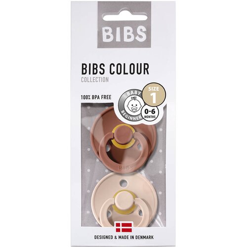 Bibs Colour Natural Rubber Size 1: 0+ months duda Woodchuck / Blush 2 kos Slike
